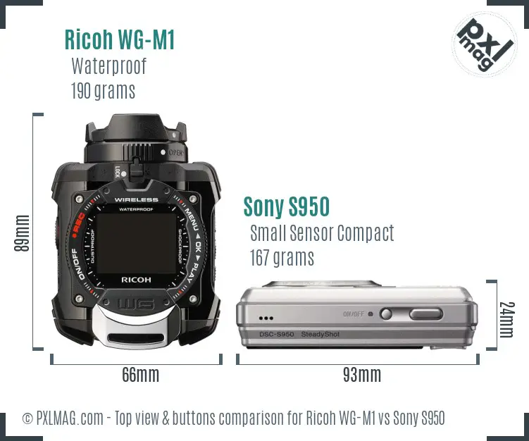 Ricoh WG-M1 vs Sony S950 top view buttons comparison