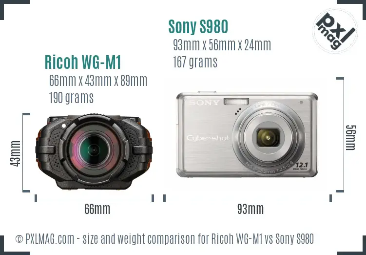 Ricoh WG-M1 vs Sony S980 size comparison