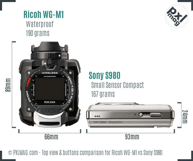 Ricoh WG-M1 vs Sony S980 top view buttons comparison