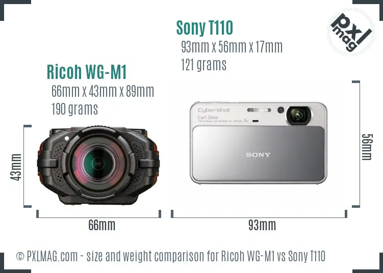 Ricoh WG-M1 vs Sony T110 size comparison