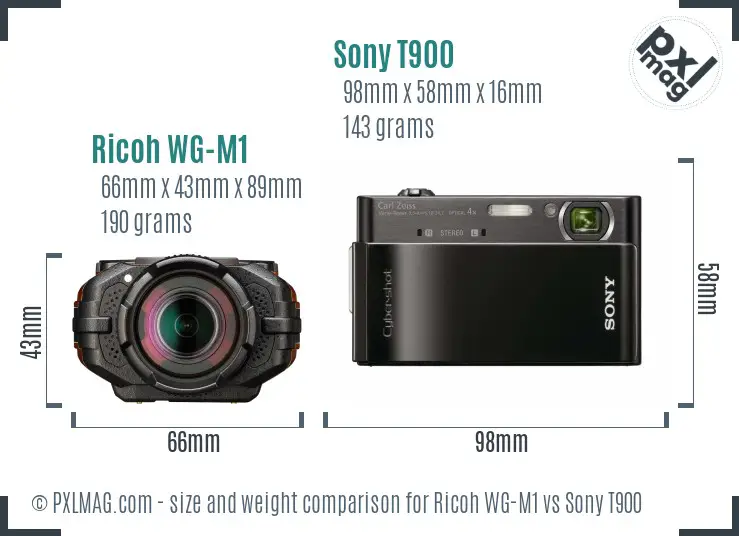 Ricoh WG-M1 vs Sony T900 size comparison