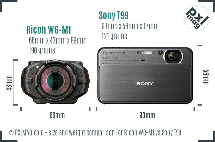 Ricoh WG-M1 vs Sony T99 size comparison