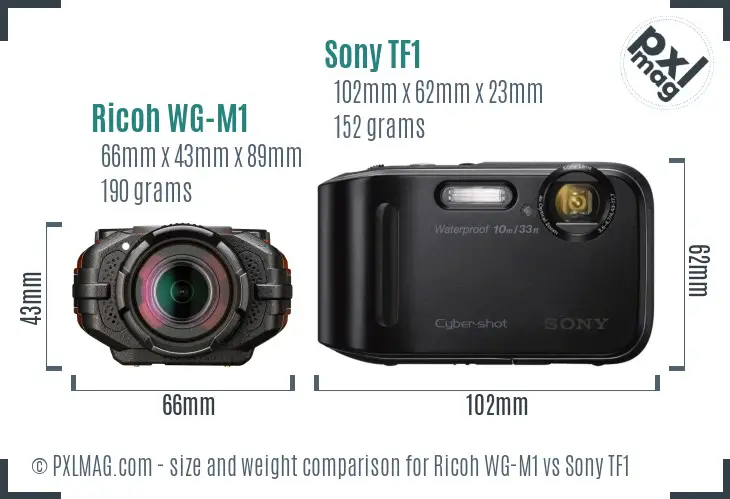 Ricoh WG-M1 vs Sony TF1 size comparison