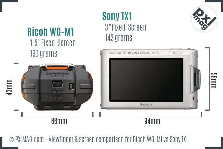 Ricoh WG-M1 vs Sony TX1 Screen and Viewfinder comparison
