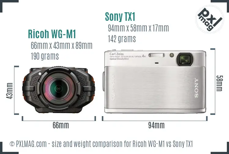 Ricoh WG-M1 vs Sony TX1 size comparison