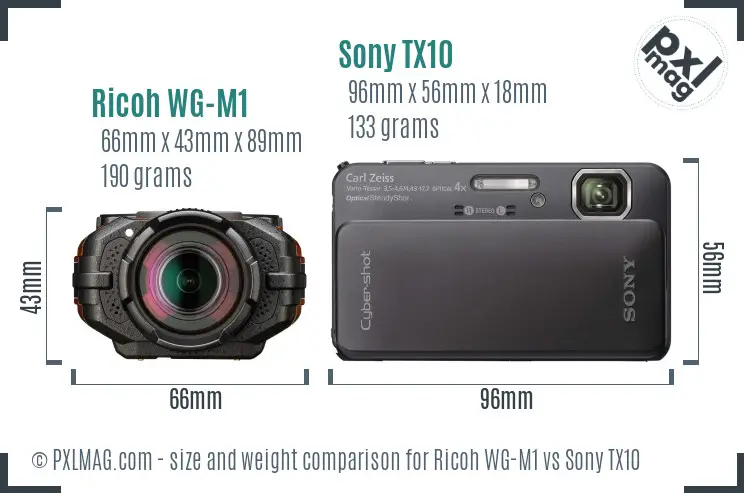 Ricoh WG-M1 vs Sony TX10 size comparison