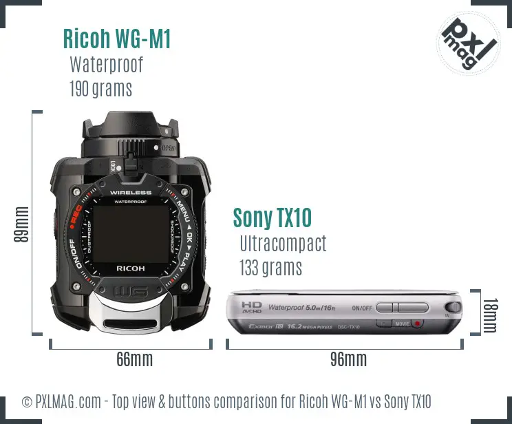 Ricoh WG-M1 vs Sony TX10 top view buttons comparison