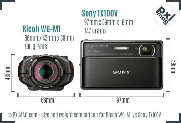 Ricoh WG-M1 vs Sony TX100V size comparison