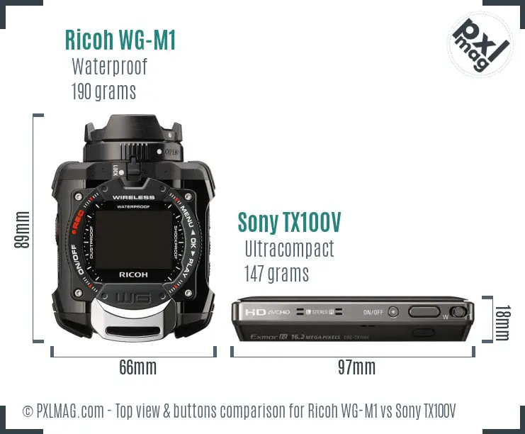 Ricoh WG-M1 vs Sony TX100V top view buttons comparison