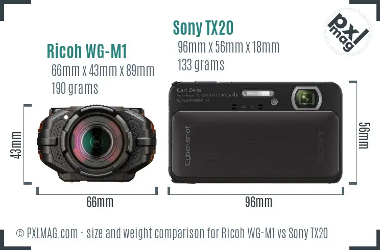 Ricoh WG-M1 vs Sony TX20 size comparison