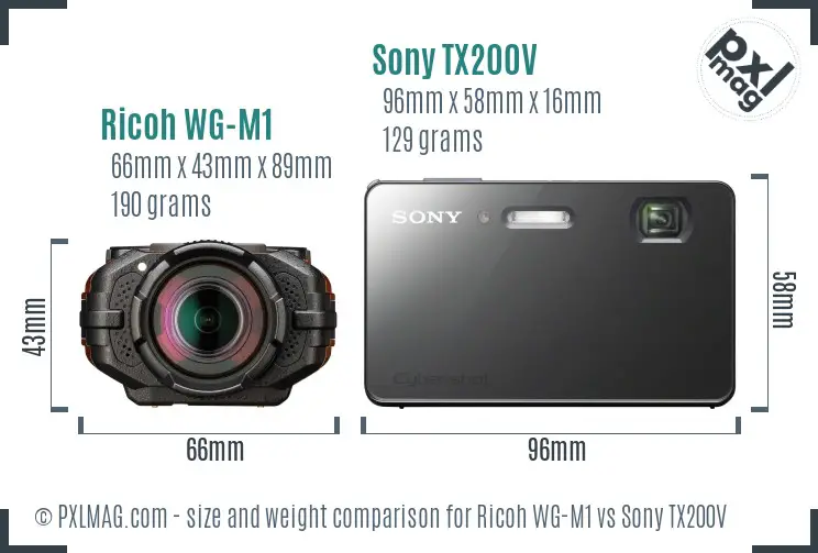 Ricoh WG-M1 vs Sony TX200V size comparison
