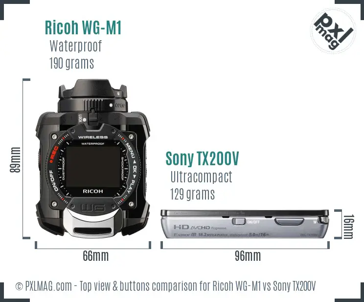 Ricoh WG-M1 vs Sony TX200V top view buttons comparison