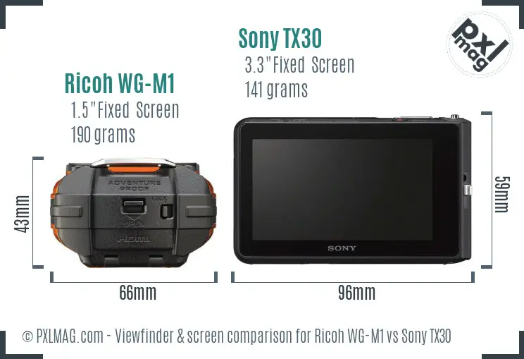 Ricoh WG-M1 vs Sony TX30 Screen and Viewfinder comparison