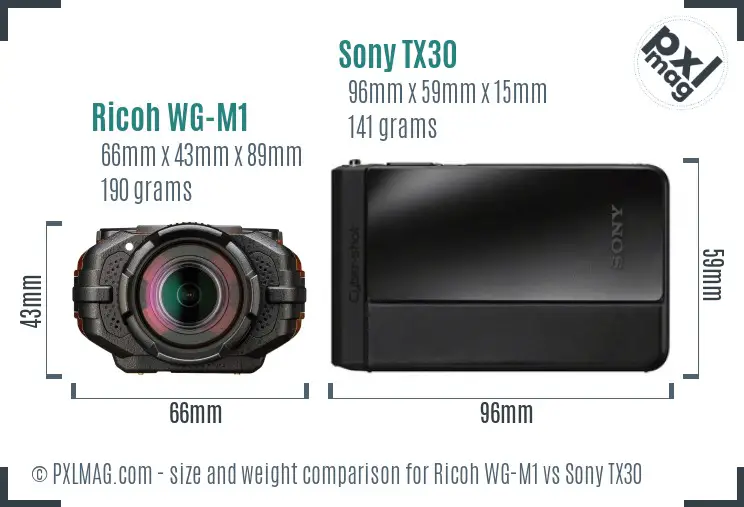 Ricoh WG-M1 vs Sony TX30 size comparison