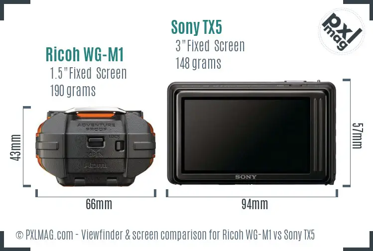 Ricoh WG-M1 vs Sony TX5 Screen and Viewfinder comparison