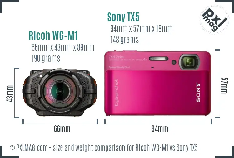 Ricoh WG-M1 vs Sony TX5 size comparison