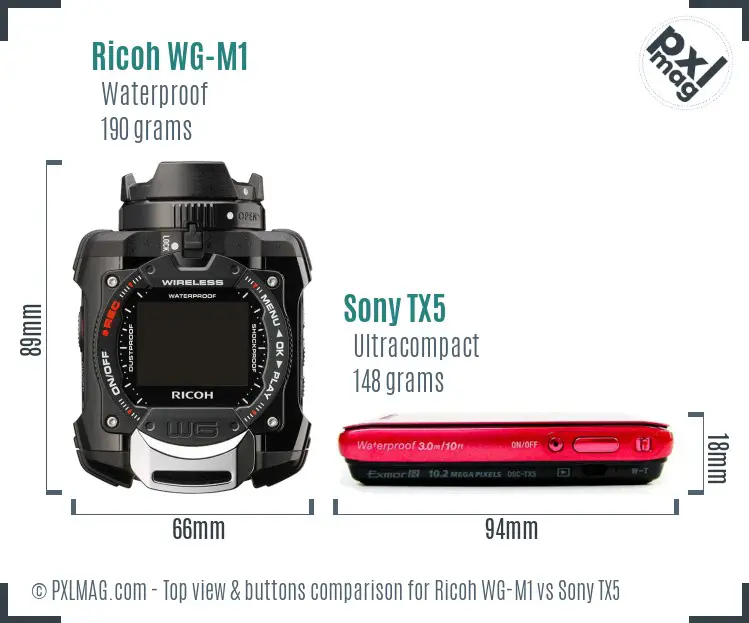 Ricoh WG-M1 vs Sony TX5 top view buttons comparison