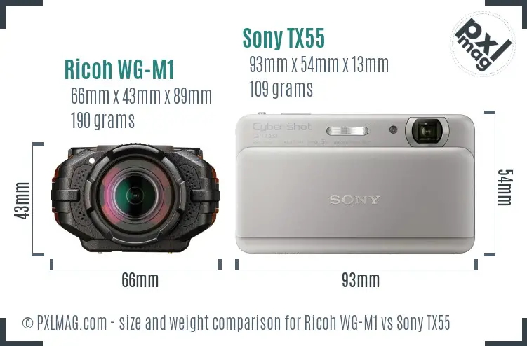 Ricoh WG-M1 vs Sony TX55 size comparison