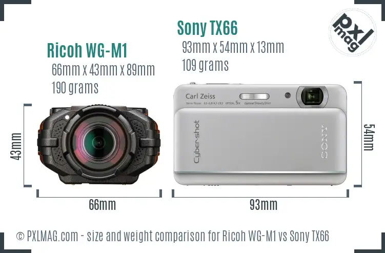 Ricoh WG-M1 vs Sony TX66 size comparison