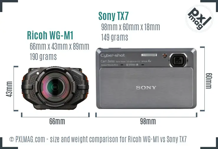 Ricoh WG-M1 vs Sony TX7 size comparison