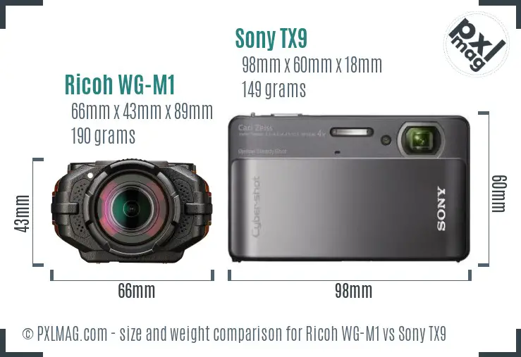 Ricoh WG-M1 vs Sony TX9 size comparison
