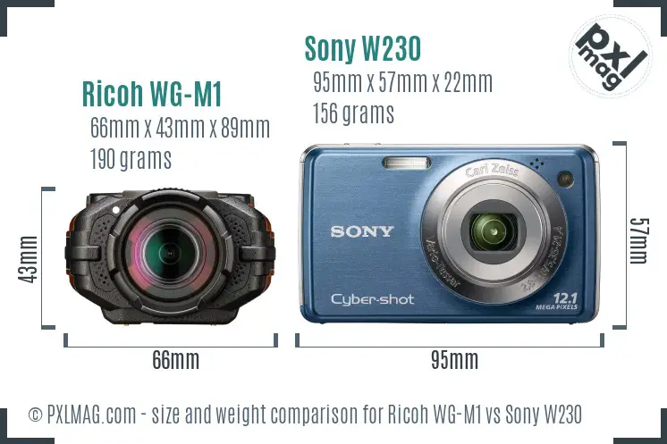Ricoh WG-M1 vs Sony W230 size comparison