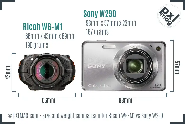 Ricoh WG-M1 vs Sony W290 size comparison