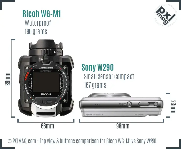 Ricoh WG-M1 vs Sony W290 top view buttons comparison