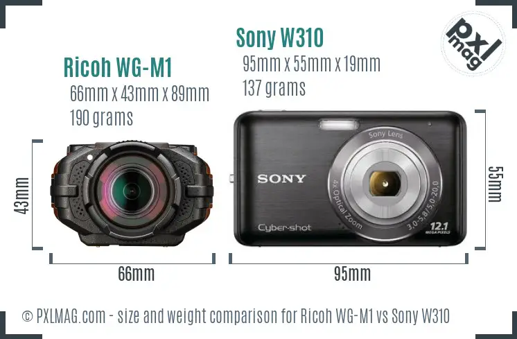 Ricoh WG-M1 vs Sony W310 size comparison