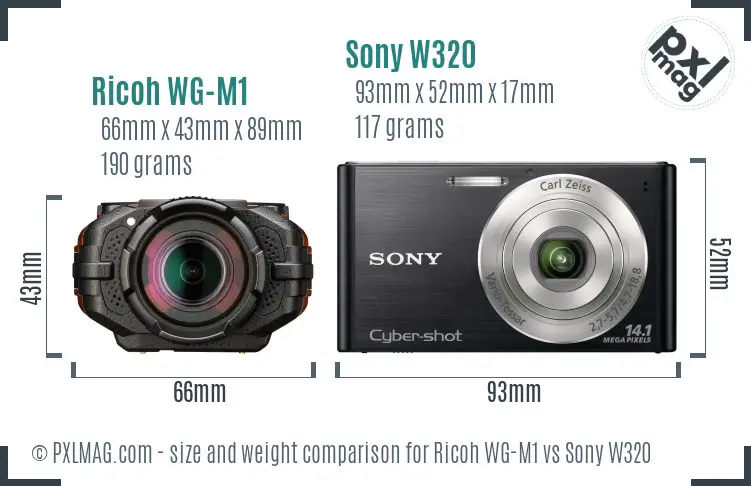 Ricoh WG-M1 vs Sony W320 size comparison