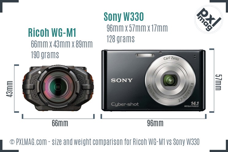 Ricoh WG-M1 vs Sony W330 size comparison