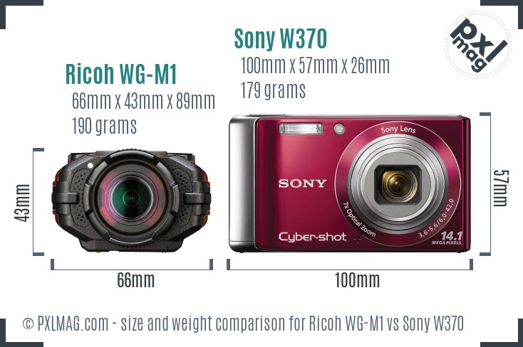Ricoh WG-M1 vs Sony W370 size comparison