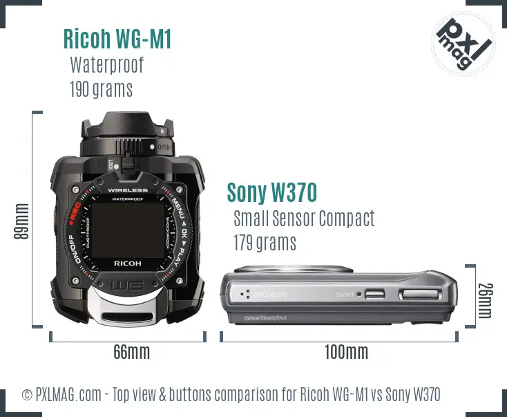 Ricoh WG-M1 vs Sony W370 top view buttons comparison