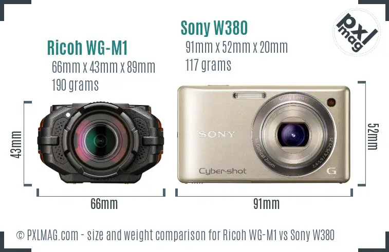 Ricoh WG-M1 vs Sony W380 size comparison