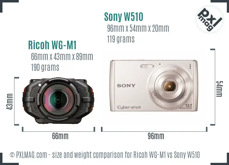Ricoh WG-M1 vs Sony W510 size comparison