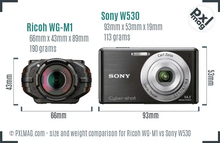 Ricoh WG-M1 vs Sony W530 size comparison