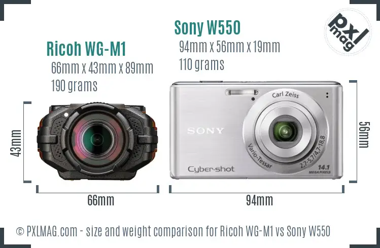 Ricoh WG-M1 vs Sony W550 size comparison