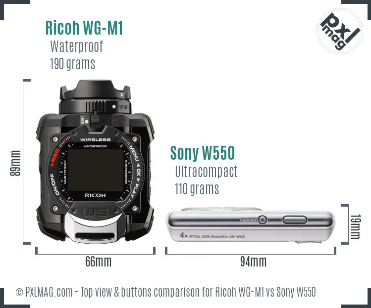 Ricoh WG-M1 vs Sony W550 top view buttons comparison