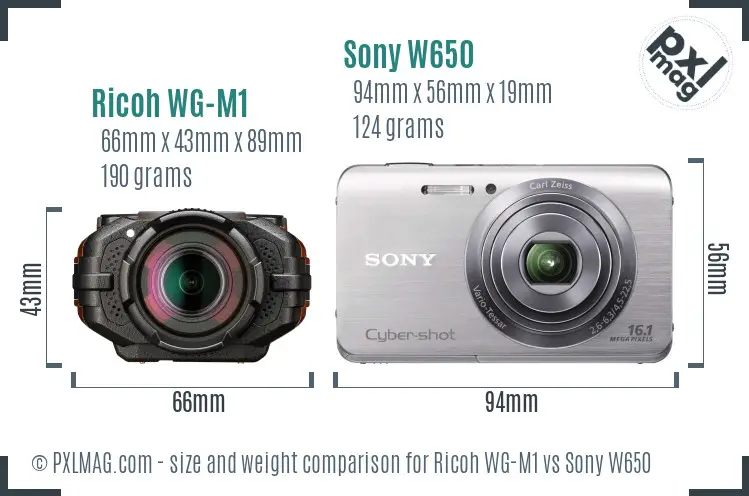 Ricoh WG-M1 vs Sony W650 size comparison