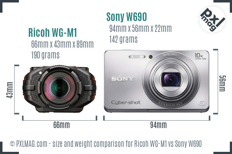 Ricoh WG-M1 vs Sony W690 size comparison