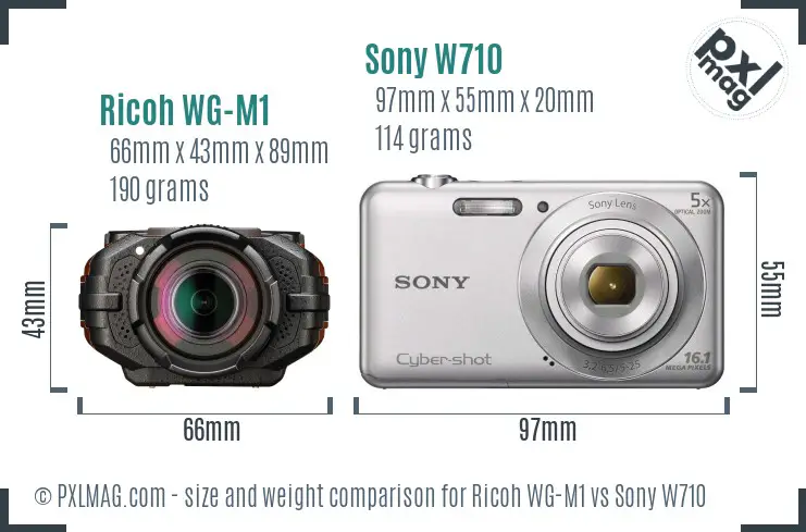 Ricoh WG-M1 vs Sony W710 size comparison