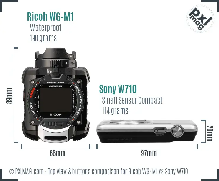 Ricoh WG-M1 vs Sony W710 top view buttons comparison