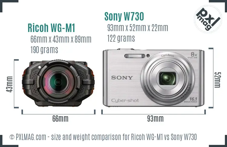 Ricoh WG-M1 vs Sony W730 size comparison