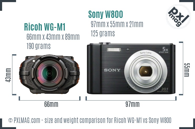 Ricoh WG-M1 vs Sony W800 size comparison