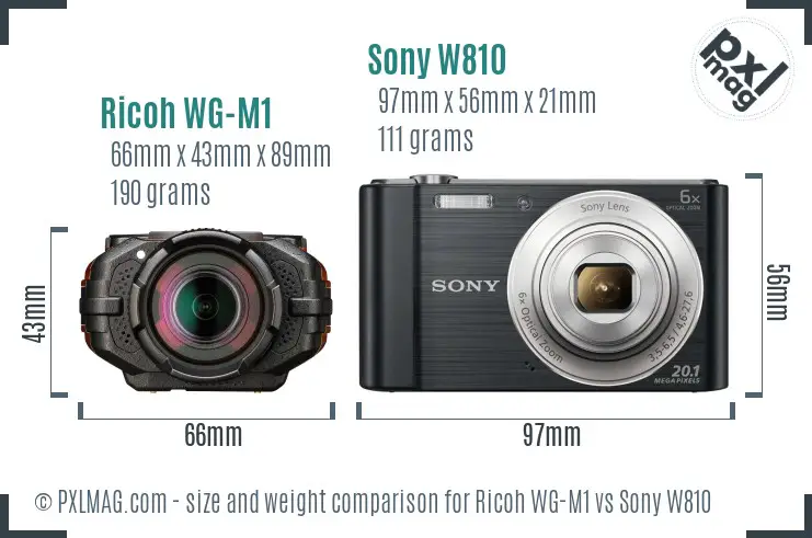 Ricoh WG-M1 vs Sony W810 size comparison