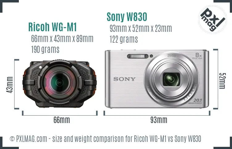 Ricoh WG-M1 vs Sony W830 size comparison