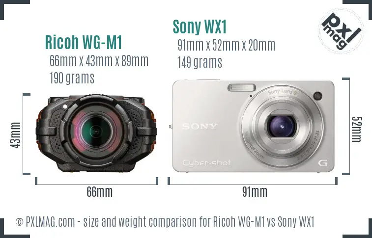Ricoh WG-M1 vs Sony WX1 size comparison