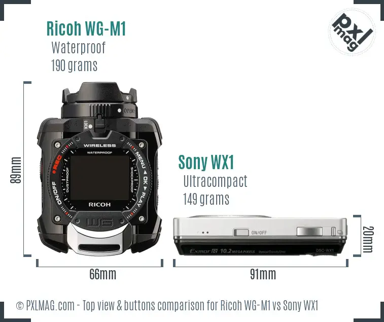 Ricoh WG-M1 vs Sony WX1 top view buttons comparison