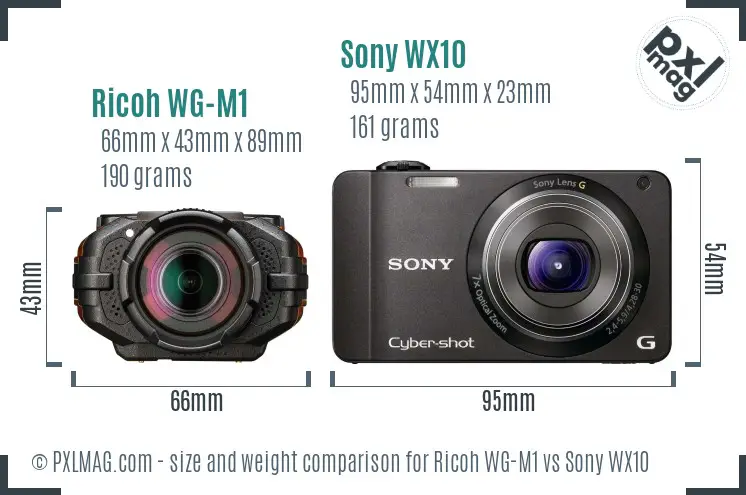 Ricoh WG-M1 vs Sony WX10 size comparison