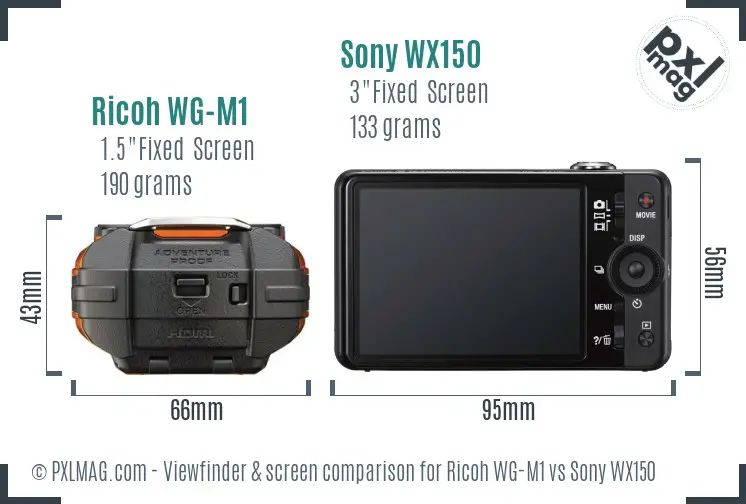 Ricoh WG-M1 vs Sony WX150 Screen and Viewfinder comparison